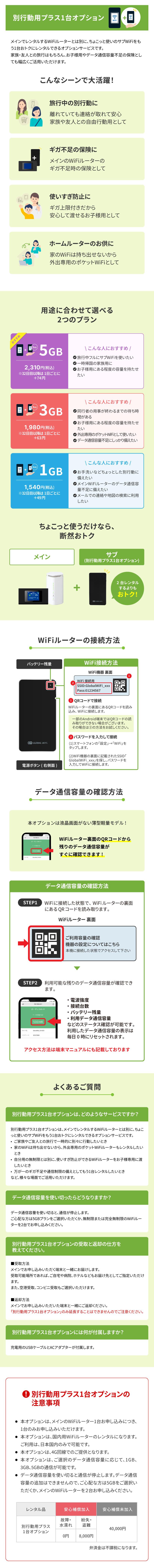 別行動用プラス1台オプション詳細